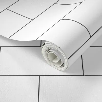 Spoonflower Peel And Stick Wallpaper White Subway Tiles - Large - Faux Finish Black Grout New York Backsplash 2'