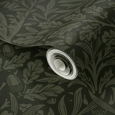 Spoonflower Peel And Stick Wallpaper William Morris Acorns And Oak Leaves Forestwood Olive / Arts And Crafts  Re