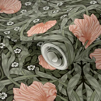 Spoonflower Peel And Stick Wallpaper William Morris Pimpernel Peach & Green Extra Large 2' X 12' Removable