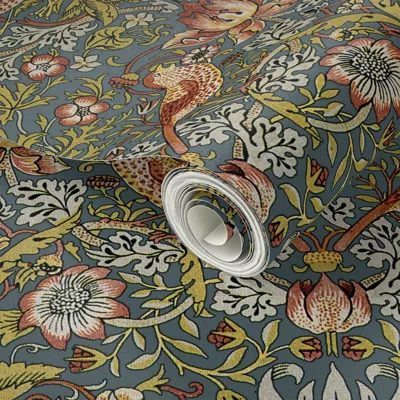 Spoonflower Peel And Stick Wallpaper William Morris Strawberry Thief Custom Slate  Removable In Multi