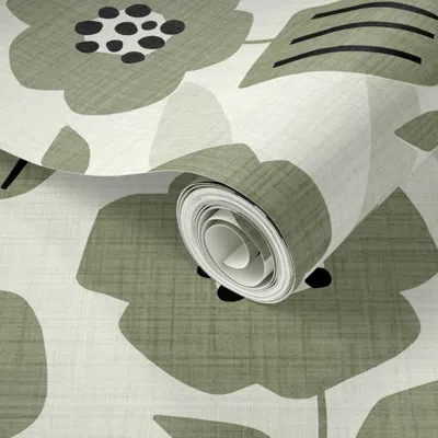 Spoonflower Peel And Stick Wallpaper Willow Botanical Neutral Mod Textured Green Large Scale Byroochita 2' X 12' In Multi