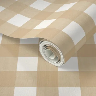 Spoonflower Peel And Stick Wallpaper Wilmington Tan On Cream Cross Hatch Plaid 2' X 12' Removable