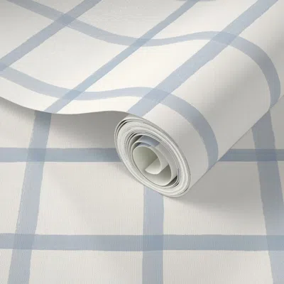 Spoonflower Peel And Stick Wallpaper Window Pane Plaid Soft Blue On Cream  Removable