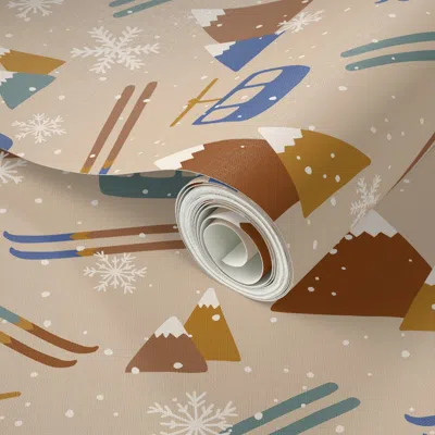 Spoonflower Peel And Stick Wallpaper Winter Skis And Mountains - Muted - Med 2' X 12' Removable