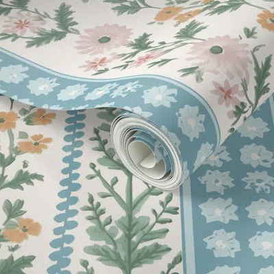Spoonflower Peel And Stick Wallpaper Woodhouse Wildflower Stripe Faded 2' X 12' Removable In Multi