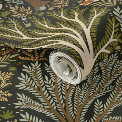 Spoonflower Peel And Stick Wallpaper Woodland Fox Natural Pallette 2' X 12' Removable