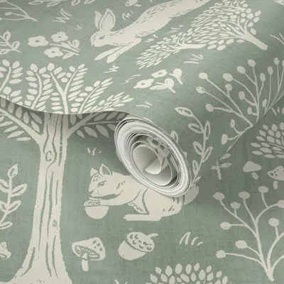 Spoonflower Peel And Stick Wallpaper Woodland Story 2' X 12' Removable In Green
