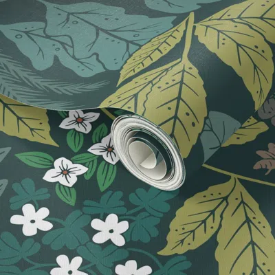 Spoonflower Peel And Stick Wallpaper Woodland Whispers Dark - Large Scale  Removable