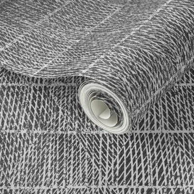 Spoonflower Peel And Stick Wallpaper Woven Textured Horizontal Stripe - Charcoal Gray  Removable