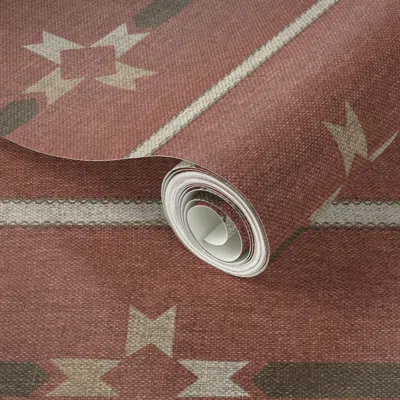 Spoonflower Peel And Stick Wallpaper Wyatt Rustic Southwestern Star Horizontal Stripe - Adobe - Small Repeat 2' 