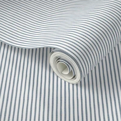Spoonflower Peel And Stick Wallpaper X Small Seersucker Dusty Blue Stripe - Hand-drawn Vertical Lines Texture  R