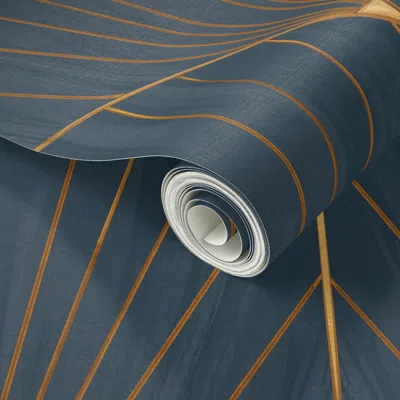Spoonflower Peel And Stick Wallpaper Xl 1920s Gilded Art Deco Metallic Shell Scallop In Navy Tortoise And Gold  