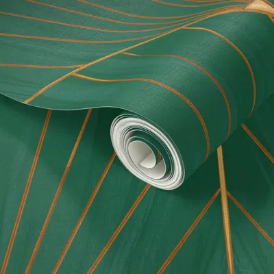 Spoonflower Peel And Stick Wallpaper Xl 1920s Gilded Art Deco Metallic Shell Scallop Vivid Emerald Jade & Gold 2