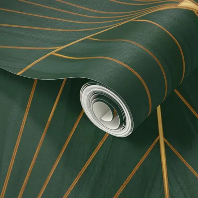 Spoonflower Peel And Stick Wallpaper Xl 1920s Gilded Art Deco Metallic Shell Scallop Wicked Emerald Green & Gold