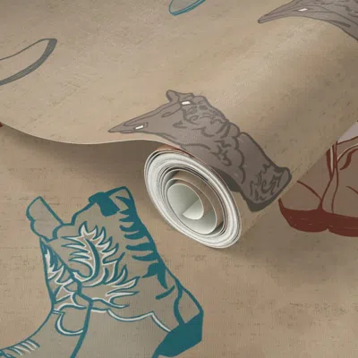 Spoonflower Peel And Stick Wallpaper Xl Boots At The Rodeo Western Conversational Print Textured Tan Brown 2' X 
