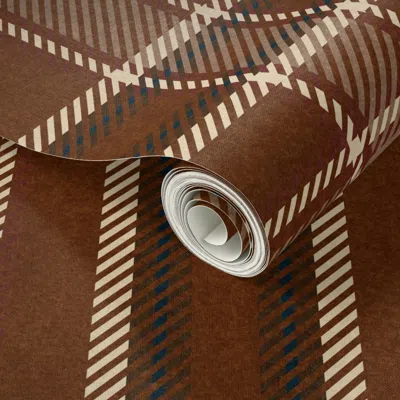 Spoonflower Peel And Stick Wallpaper (xl) Heritage Autumn Hunt Club Plaid In Rustic Clay Brown - Wool Texture 2'