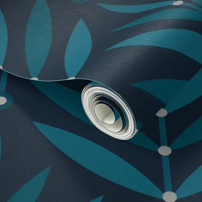 Spoonflower Peel And Stick Wallpaper Xl Large Teal Navy Botanical Leaf Foliage 0038 B 2' X 12' Removable In Blue