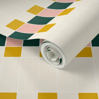 Spoonflower Peel And Stick Wallpaper Xl Modern Geometric Kitchen Backsplash - Forest Green & Coral & Yellow 2' X