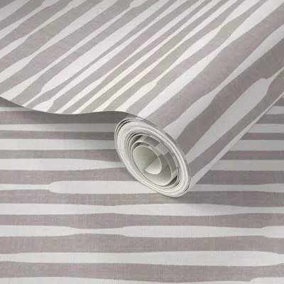 Spoonflower Peel And Stick Wallpaper Xl Organic Linen Stripe Neutral Wavy Line Minimal Aesthetic Mute Stone Grey In Brown