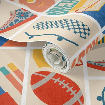 Spoonflower Peel And Stick Wallpaper Young At Heart Snippets- Retro Patchwork- Colorful- Regular Scale 2' X 12' 