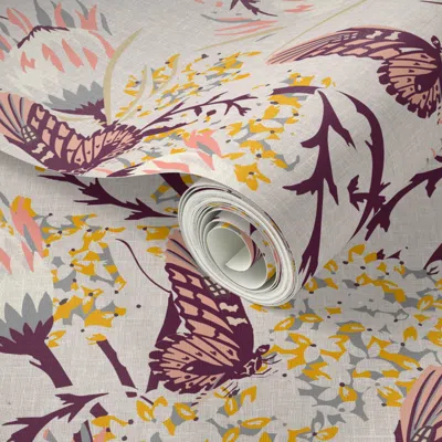 Spoonflower Peel And Stick Wallpaper Zarah Linen Butterfly 2' X 12' Removable