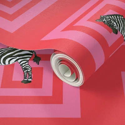 Spoonflower Peel And Stick Wallpaper Zebra Greek Key Valentine 20" Pillow Squares 2' X 12' Removable