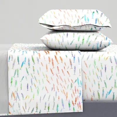 Spoonflower Pelagic Ii Orange On White 24inl Queen Sheet Set