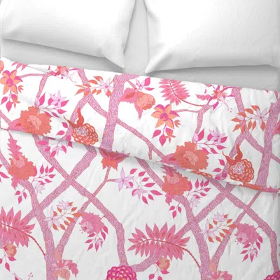 Spoonflower Peony Branch - Pinks And Oranges Wide Cotton Sateen 3.5 oz 26" X 20" Standard Knife Edge