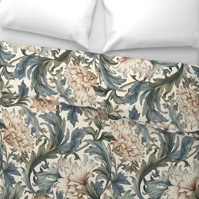 Spoonflower Peony Elegance - Powder Blue Wallpaper Wide Cotton Sateen 3.5 oz 26" X 20" Standard Knife Edge