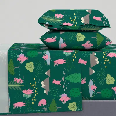 Spoonflower Pigs On A Hike Queen Sheet Set