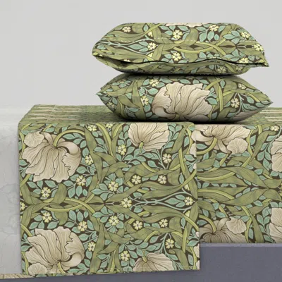 Spoonflower Pimpernel W. Morris Revival Muted Greens On Dark Brown - Large Scale 21" Full Sheet Set