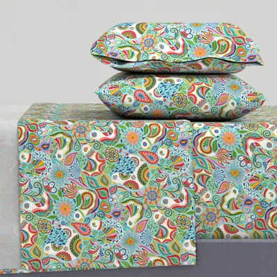 Spoonflower Pinata Birdies Queen Sheet Set