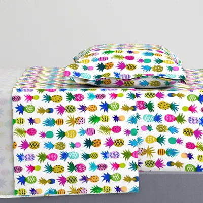 Spoonflower Pineapple Fun / White / Large Scale Twin Xl Sheet Set
