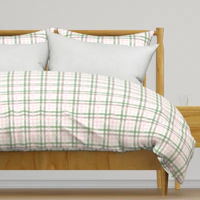 Spoonflower Pink And Green Spring Plaid Duvet Cover