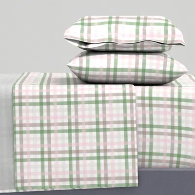 Spoonflower Pink And Green Spring Plaid Queen Sheet Set