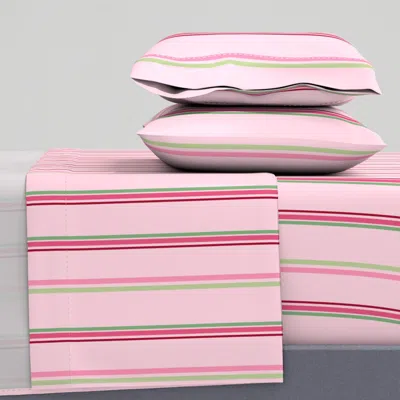 Spoonflower Pink And Green Vertical Stripes Queen Sheet Set