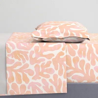 Spoonflower Pink And Orange Seaweed - Jumbo Twin Sheet Set