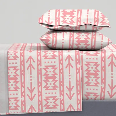 Spoonflower Pink Aztec On Linen King Sheet Set