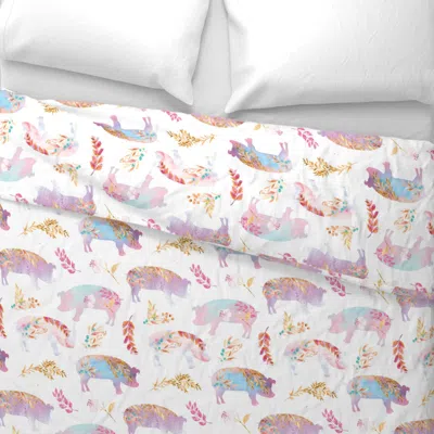 Spoonflower Pink Purple Bronze Floral Piggies Wide Cotton Sateen 3.5 oz 26" X 20" Standard Knife Edge
