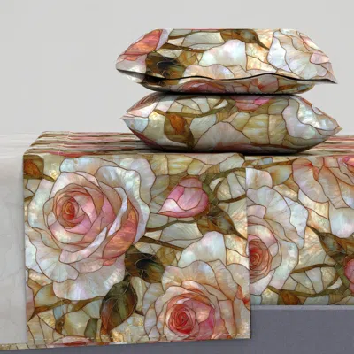 Spoonflower Pink Reflective Large Stained Glass Pink Roses King Sheet Set