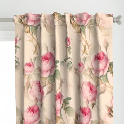 Spoonflower Pink Roses Vintage Curtain Panel