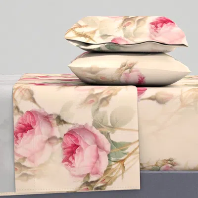 Spoonflower Pink Roses Vintage Flowers Pattern Cal King Sheet Set