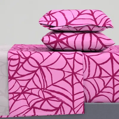 Spoonflower Pink Spiderwebs - Jumbo - Goth Halloween Pastel Gothic Spider Webs Magenta Queen Sheet S