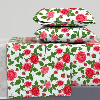 Spoonflower Pink Watercolor Roses King Sheet Set