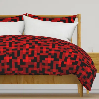 Spoonflower Pixel Check Red & Black Duvet Cover