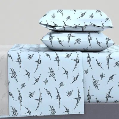 Spoonflower Plane Sketches On Light Blue // Large Queen Sheet Set