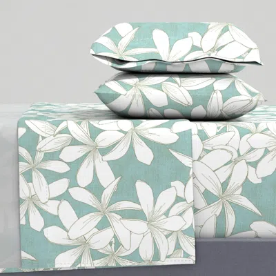 Spoonflower Plumerias Marsh Grass On Aquatic 36inl Cal King Sheet Set