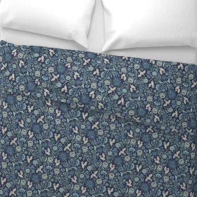 Spoonflower Pollinator Dragons Traditional Fantasy Floral Geek Navy Blue Aqua -medium Wide Cotton Sateen 3.5 oz 