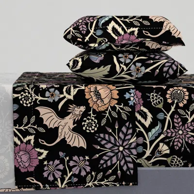 Spoonflower Pollinator Dragons Traditional Fantasy Floral Goth Muted Jewel Black -jumbo Cal King She