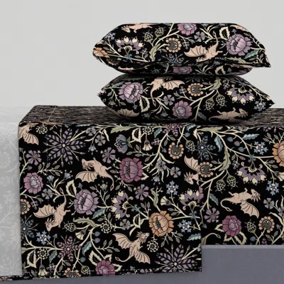 Spoonflower Pollinator Dragons Traditional Fantasy Floral Goth Muted Jewel Black -large Full Sheet S